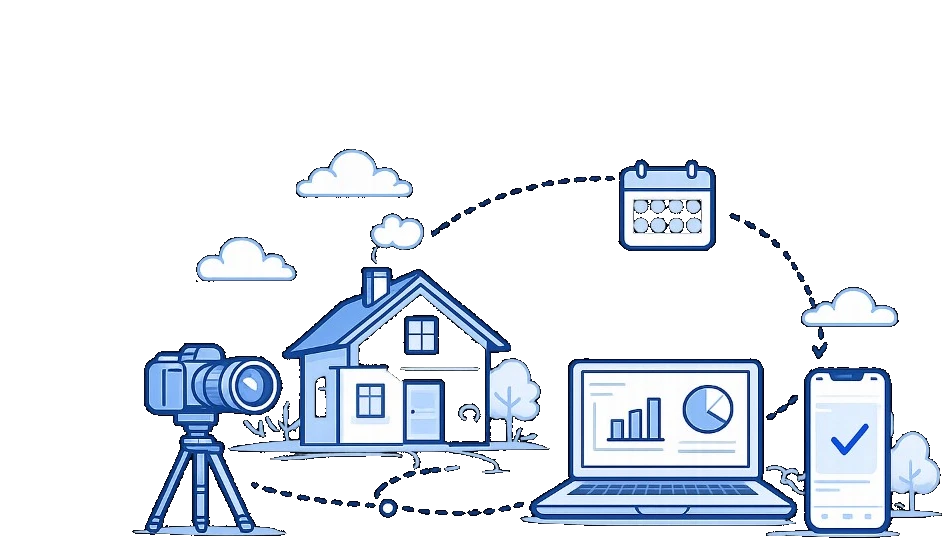 Illustration of property photography media moving through an organised Apollo workflow